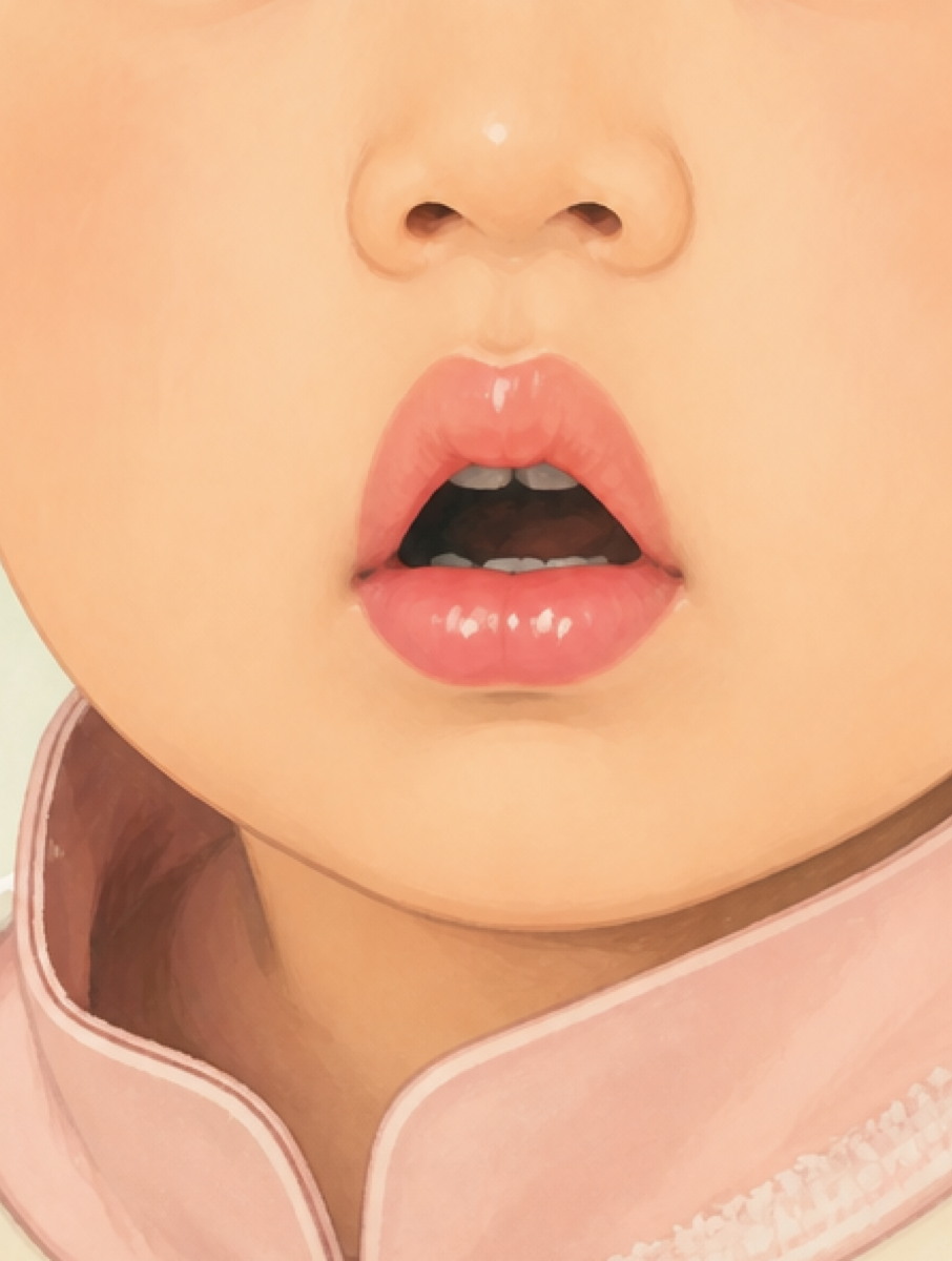 放松时上下唇不能自然合拢的儿童插画